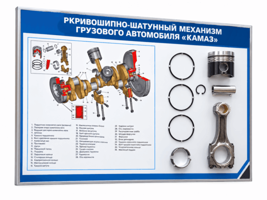 Стенд-планшет «Комплект деталей кривошипно-шатунного механизма автомобиля КАМАЗ»